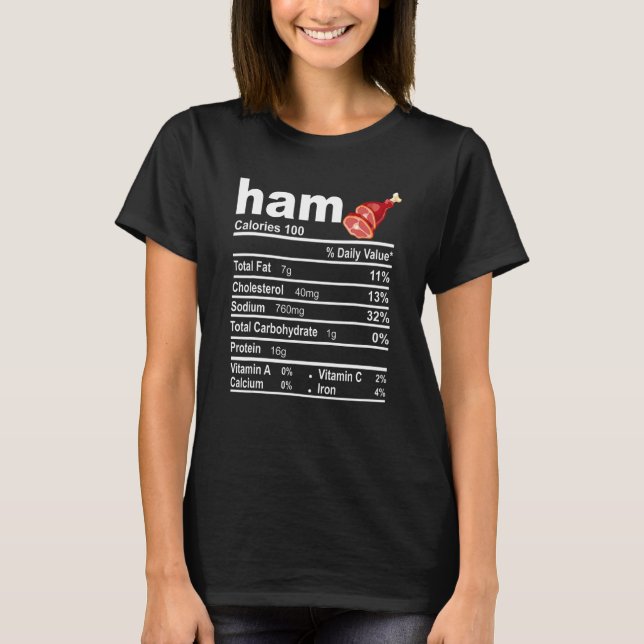 Camiseta Ham Nutrition Facts Comida no Natal (Frente)