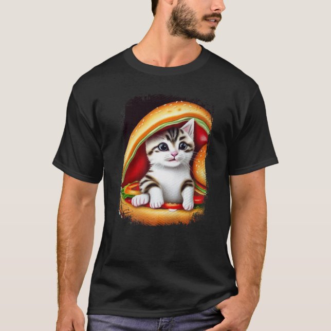 Camiseta Hamburger Cat Catburger Burger Purr Meow Cat 3 (Frente)