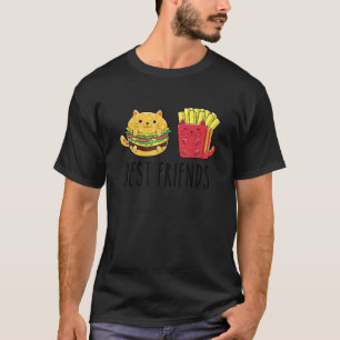 Camiseta Hamburger de Gato Kawaii e Batata Frita Melhor Ami