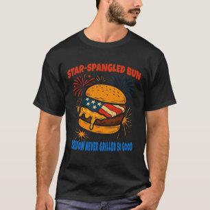 Camiseta Hamburger Estrelado de 4 de Julho Churrasco Patrió