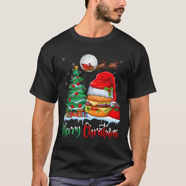 Camiseta Hambúrger Vestindo Natal Hat Xmas - Feliz Natal (Frente)