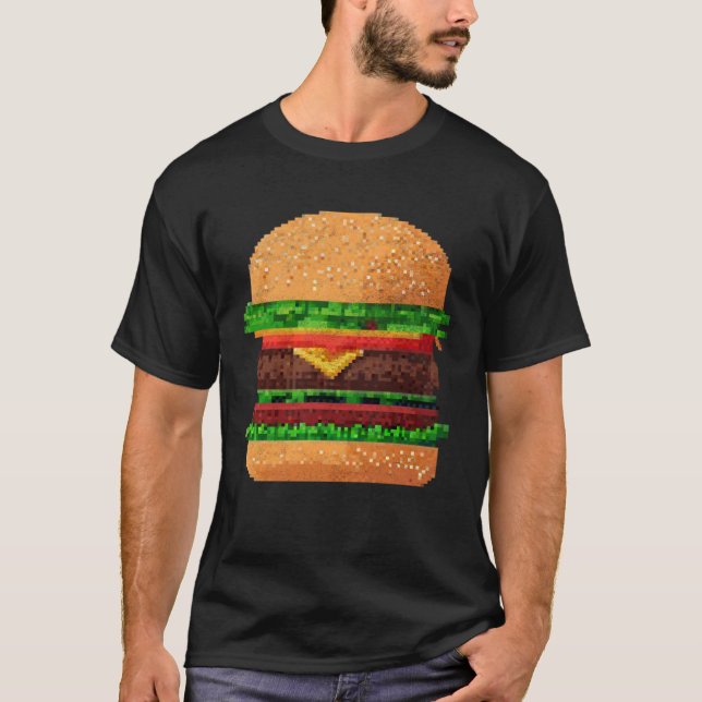 Camiseta Hambúrguer 8 bit Pixel Retro ByteGrilled Cheesebur (Frente)
