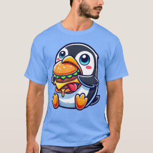 Camiseta Hambúrguer de Pinguim Fofo Cartoon Comida Rápida r