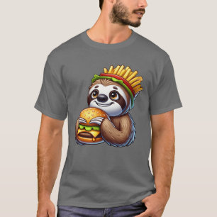 Camiseta Hambúrguer de Preguiça Fofo Desenho Animado Comida