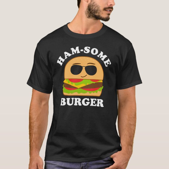 Camiseta Hambúrguer Hamsome Piada de Comida Engraçada (Frente)