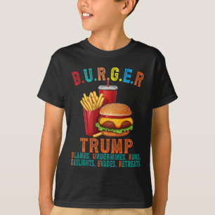 Camiseta Hambúrguer Trump Culpa Solapa Corre Faz Luz de Gaz