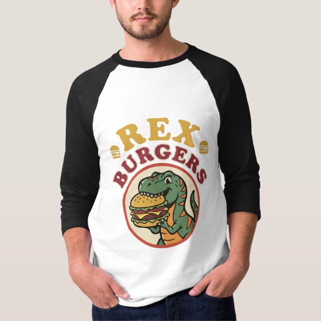 Camiseta Hambúrgueres Retro Rex T-Rex Comendo Cheeseburger  (Frente)