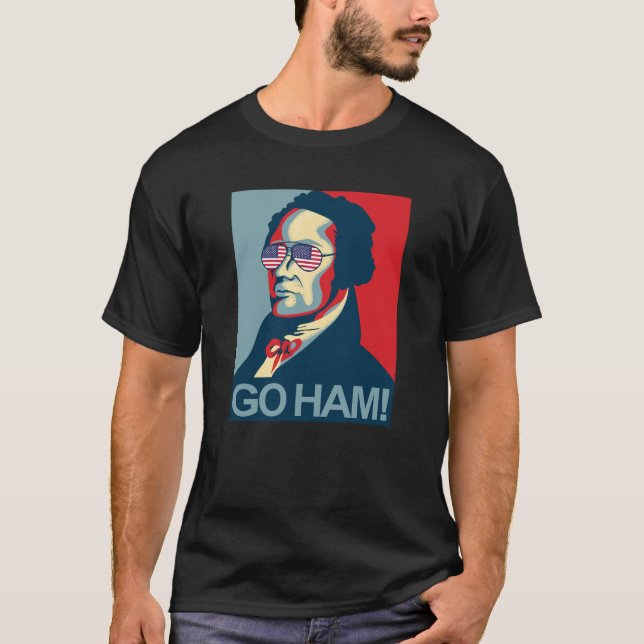 Camiseta Hamilton que veste óculos de sol dos EUA vai (Frente)