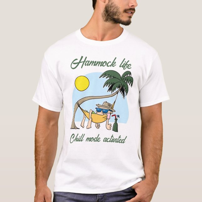 Camiseta Hammock Life Chill Mode Ativado Cartoon Engraçado (Frente)