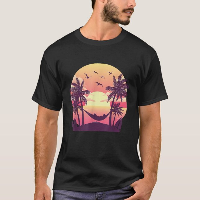 Camiseta Hammock Summer Vibes Sunset Beach Palms Tropical S (Frente)