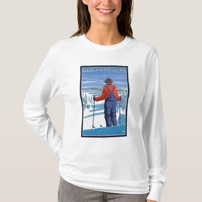 Camiseta HampshireSkier novo que admira a vista (Frente)