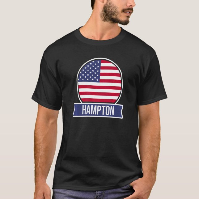 Camiseta HAMPTON USA nome de local americano bandeira dos E (Frente)