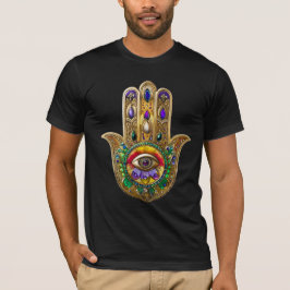 Camiseta Hamsa de Ouro Pintado com Olho Terceiro de Ametist