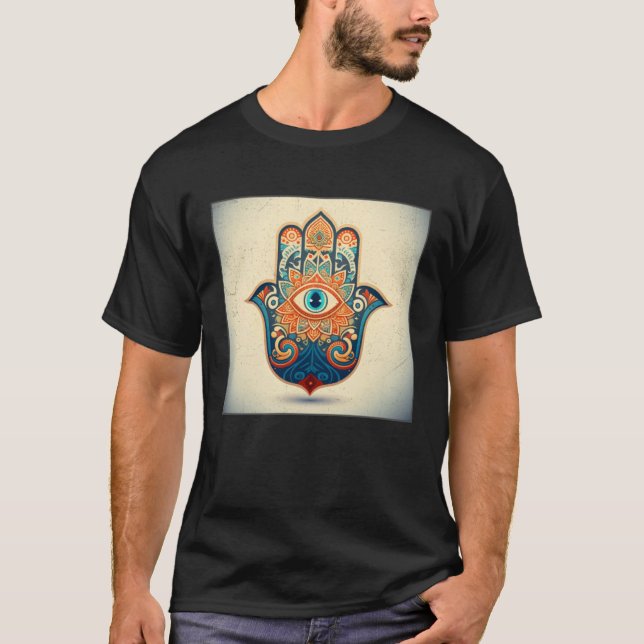 Camiseta Hamsa Hand Eye Illustration Lucky Unique Palm Wome (Frente)