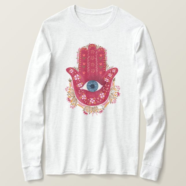 Camiseta Hamsa Hand_Magenta_Cream Tshirt (Frente do Design)