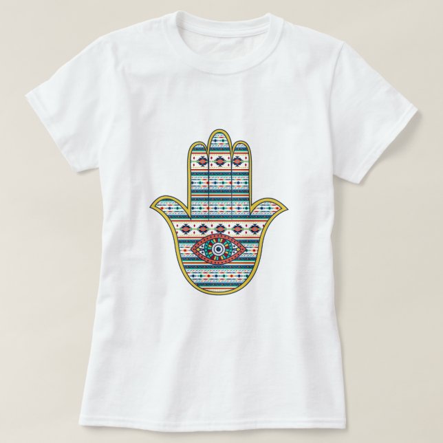 Camiseta HAMSA - Mão do Símbolo de Fátima (Frente do Design)