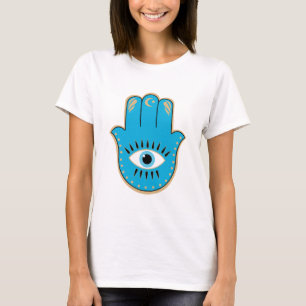 Camiseta Hamsa Mão Grego Mau Olho Azul