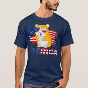Camiseta Hamster American Flag Sunglass 4 De Julho