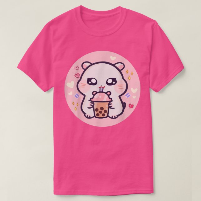 Camiseta Hamster Boba Thai Milk Tea Bubble Tea Anime Kawaii (Frente do Design)