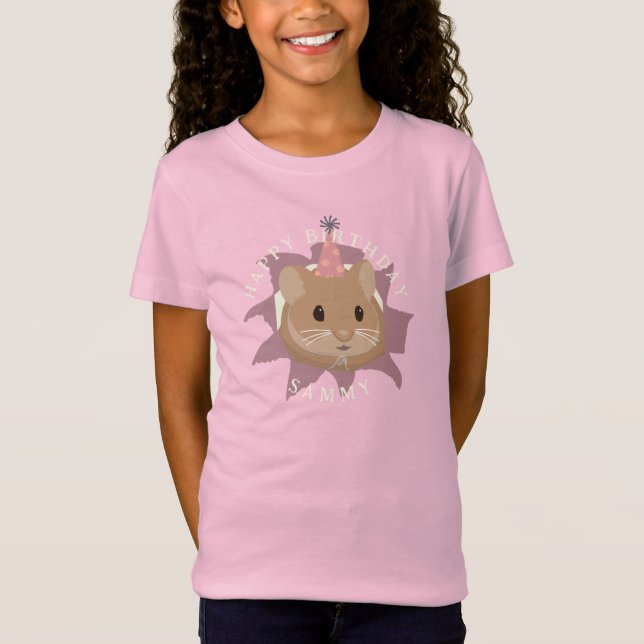 Camiseta Hamster Bonito de Aniversário em tons sujos (Frente)