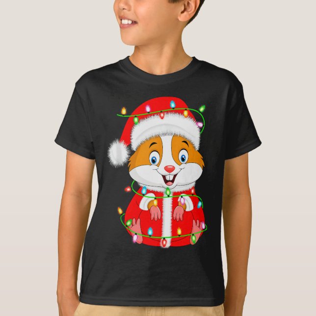 Camiseta Hamster Christmas Lights Santa Costume Cute Animal (Frente)