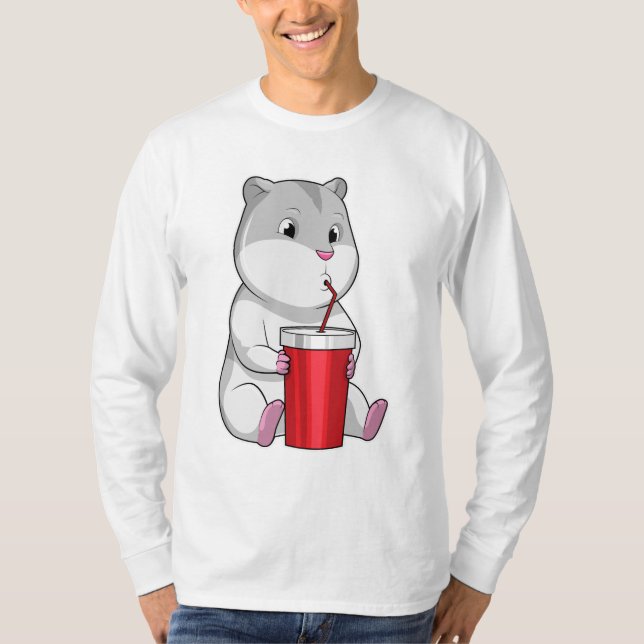 Camiseta Hamster com palha de Mug e Bebendo (Frente)