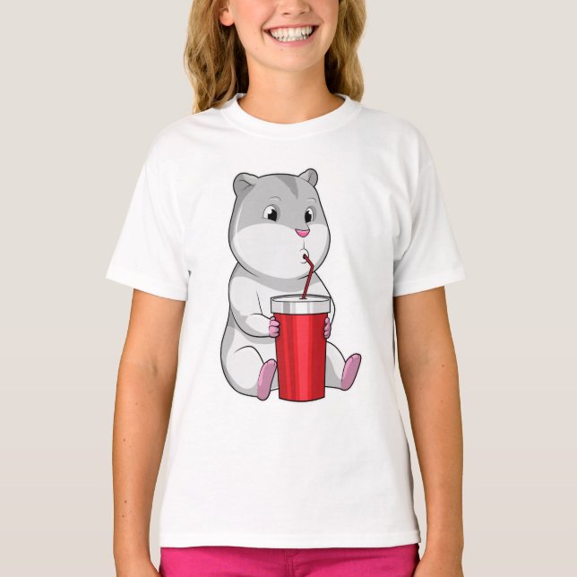 Camiseta Hamster com palha de Mug e Bebendo (Frente)