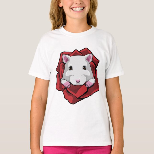 Camiseta Hamster com Rosa (Frente)