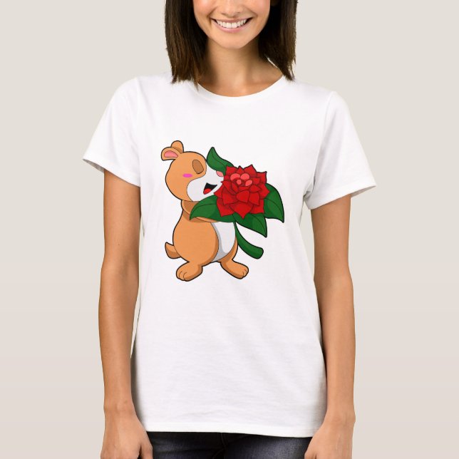 Camiseta Hamster com Rosa de Flor (Frente)