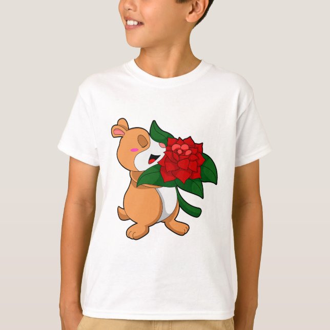 Camiseta Hamster com Rosa de Flor (Frente)