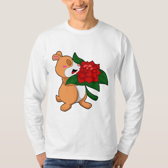Camiseta Hamster com Rosa de Flor (Frente)