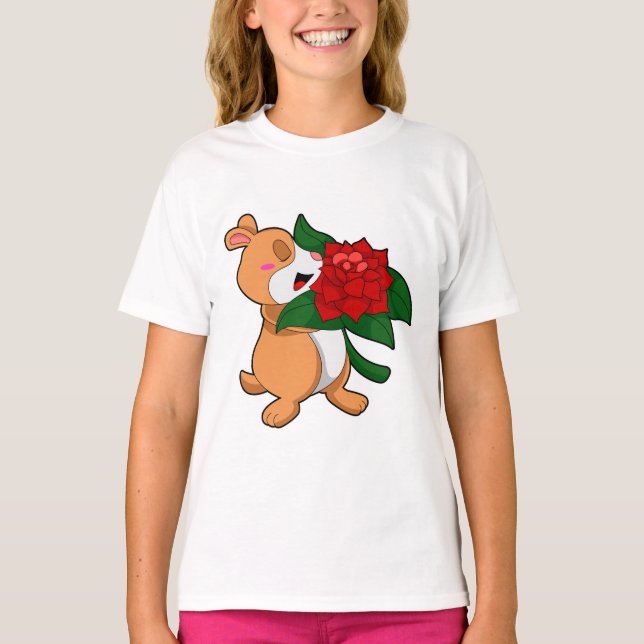 Camiseta Hamster com Rosa de Flor (Frente)