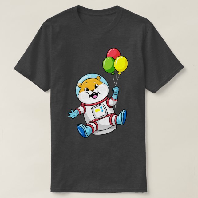 Camiseta Hamster como astronauta em fantasia com balões (Frente do Design)