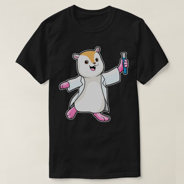 Camiseta Hamster como Cientista com tubo de ensaio (Frente do Design)