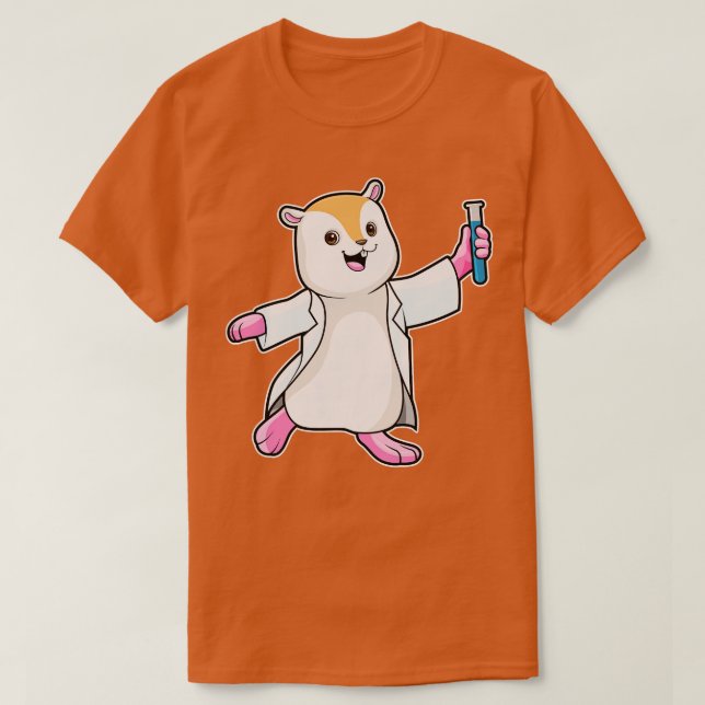 Camiseta Hamster como Cientista com tubo de ensaio (Frente do Design)