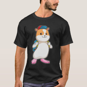 Camiseta Hamster como Estudante com Backpack e Boné
