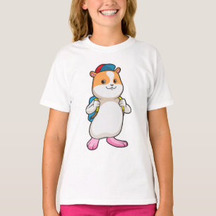 Camiseta Hamster como Estudante com Mochila e Boné