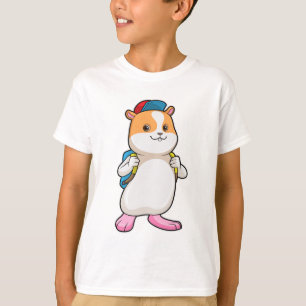 Camiseta Hamster como Estudante com Mochila e Boné