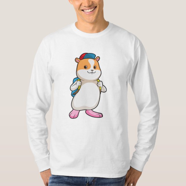 Camiseta Hamster como Estudante com Mochila e Boné (Frente)