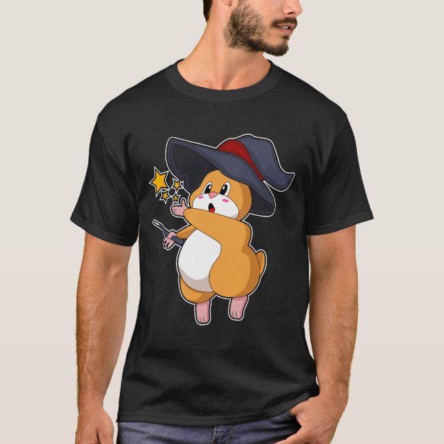 Camiseta Hamster como Feiticeiro com varinha mágica (Frente)