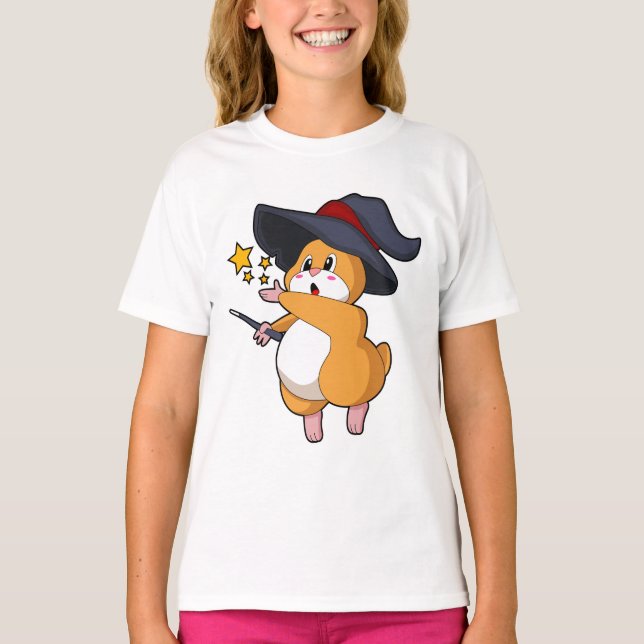 Camiseta Hamster como Feiticeiro com varinha mágica (Frente)