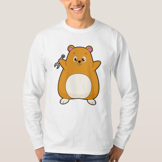 Camiseta Hamster como mecânico com chave inglesa (Frente)