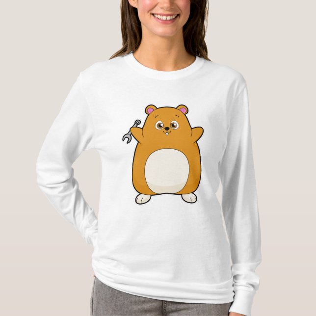 Camiseta Hamster como mecânico com chave inglesa (Frente)