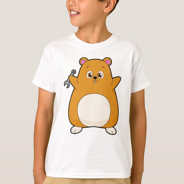 Camiseta Hamster como mecânico com chave inglesa (Frente)