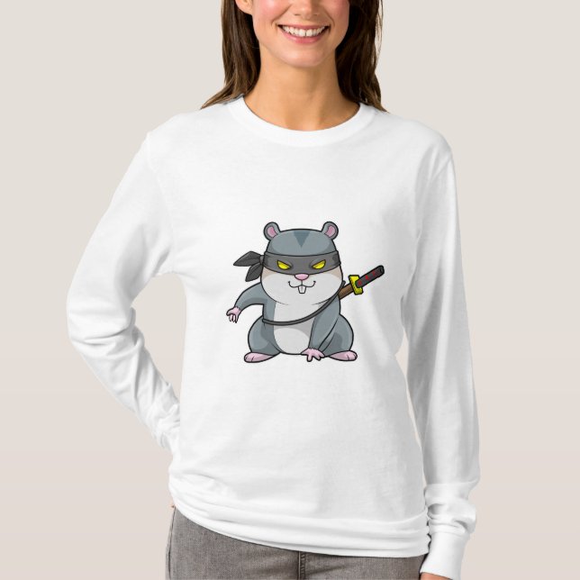 Camiseta Hamster como Ninja nas artes marciais com espada (Frente)