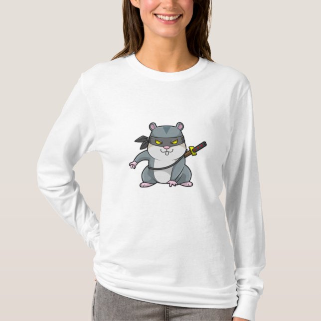 Camiseta Hamster como Ninja nas artes marciais com espada (Frente)