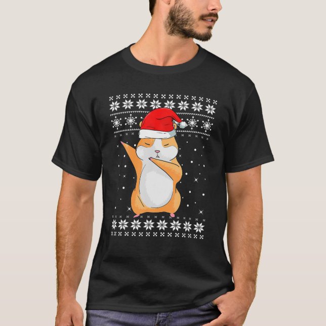 Camiseta Hamster Dabbing Dance Ugly Sweater Natal Pajam (Frente)