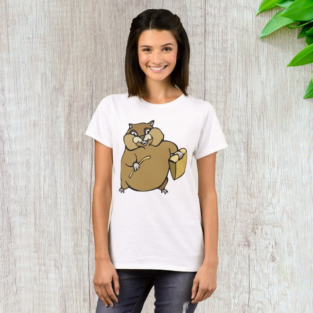 Camiseta Hamster de Desenho Animado Marrom com Queijo (Criador carregado)