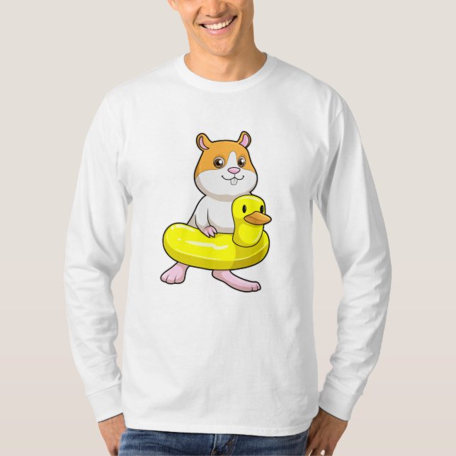 Camiseta Hamster em Beach com Duck como anel de Natação (Frente)
