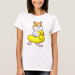 Camiseta Hamster em Beach com Duck como anel de Natação